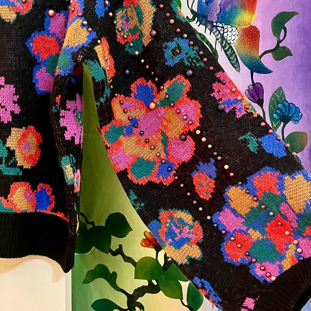 πΊπHPππΊ NWT Farm Rio Lilyβs Garden Embroidered Sweater - Picture 13 of 16